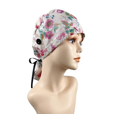 Satin floral pattern surgical cap (4)